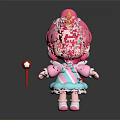 Game and Movie Character with Pink Hair Unicorn Horn and Flower Decorations Holding Lollipop
