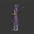 Fantasy Warrior In Purple And Gold Armor With Sword And Shield