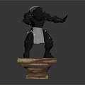 Muscular Black Chef Character with White Apron Standing on Wooden Base in Dynamic Pose