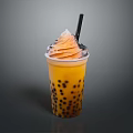 Refreshing Bubble Tea With Tapioca Pearls And Orange Cream Swirl Topped With Black Straw