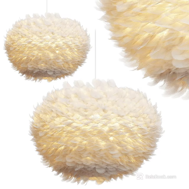 Elegant Cream Feather Chandelier with Soft Light Round Design for Home Decor 3d model 