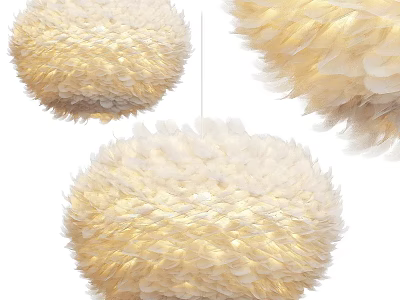 Elegant Cream Feather Chandelier with Soft Light Round Design for Home Decor 3d model