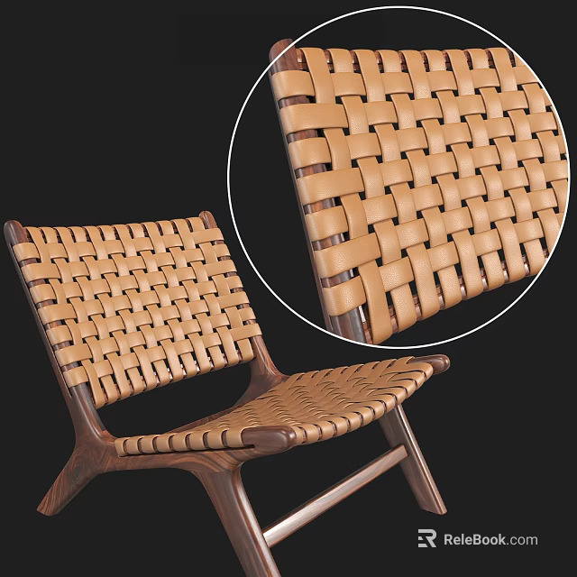 Stylish Woven Leisure Chair With Dark Wooden Frame And Comfortable Design 3d model 