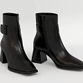 Black Leather Ankle Boots with Block Heel and Buckle Strap for Stylish Minimalist Look