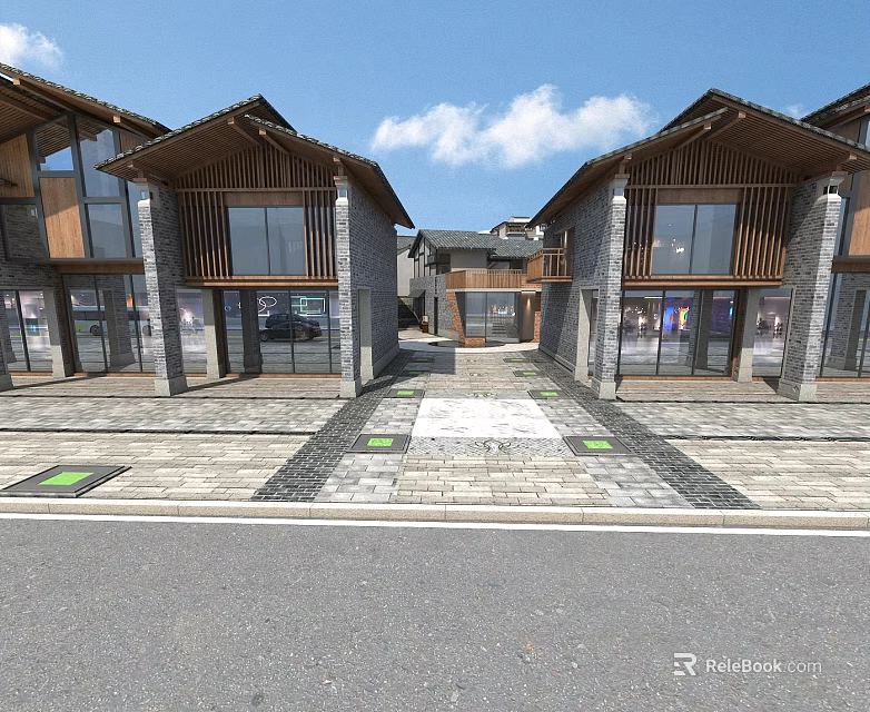 Traditional Ancient Architecture Featuring Symmetrical Sloped Roofs Wooden Structures And Stone Pavement 3d model 