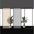Modern Glass Partitions With Metal Frames And Decorative Plants In Interior Design