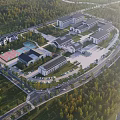 Modern School Buildings in Aerial View Surrounded by Trees Roads Parking Lots and Sports Courts