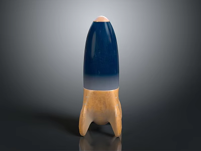 Blue And Wooden Rocket Weapon Model With Three Legged Base Design 3d model