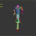 Futuristic Red And Gray Mechanical Weapon With Humanoid Structure And Wheels