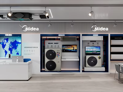 Midea Home Appliances Showroom With Air Conditioners Washing Machines And Digital Screens 3d model