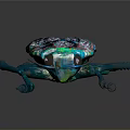Iridescent Metallic Beetle With Colorful Exoskeleton And Shiny Legs On Dark Surface