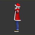 3D Character in Santa Claus Costume Red Coat White Trim Blue Jeans Sunglasses Arms Outstretched