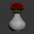 Decorative White Hexagonal Textured Carved Vase With Fresh Red Roses Arrangement