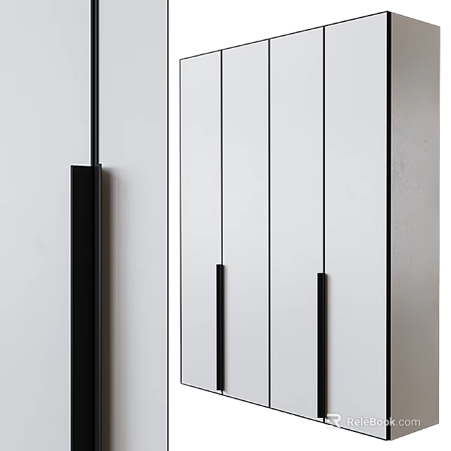 Modern White Wardrobe Design With Sleek Black Lines And Minimalist Styling 3d model 