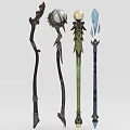 Fantasy Magic Staffs Collection With Diverse Designs And Decorative Elements