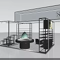 Modern SLENDER Exhibition Booth With Black Metal Frame Display Counter And Chairs
