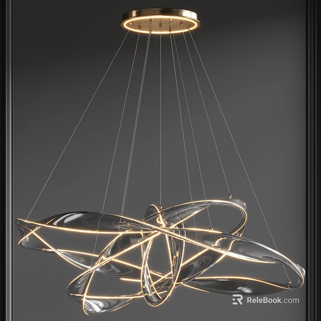Modern Contemporary Chandelier With Curved Metal Frame And LED Lighting Design 3d model 