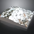 Square Metallic Mountain Model With White Base And Textured Surface