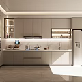 Modern Kitchen Interior With White Cabinets Built-in Appliances Countertop And Lighting