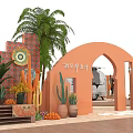 Vibrant Outdoor Decor With Orange Arch Palm Tree Succulents And Terracotta Pots