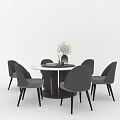 Modern Round Dining Table Set With Gray Chairs And Vase Centerpiece 3d model