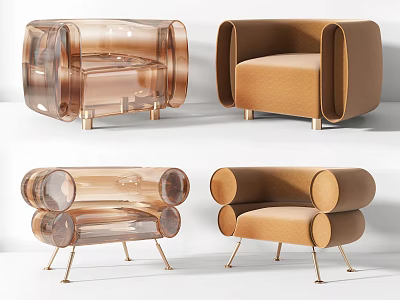 Modern Accent Chairs With Transparent And Brown Design Unique Armrests And Metal Legs 3d model