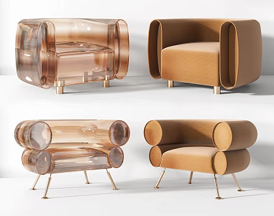 Modern Accent Chairs With Transparent And Brown Design Unique Armrests And Metal Legs 3d model