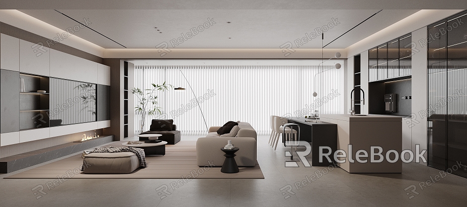 Modern Minimalist Restaurant Sofa Coffee Table Combination Nakajima Table and Chair Combination Sofa Background Wall Large Horizontal Hall Guest Restaurant Curtain Dream Curtain model