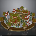 Festive Christmas Building Scene With Dome Roof Candy Canes Green Trees And Snow Covered Pavilions