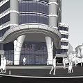 Modern High Rise Office Building With Glass Facade And Urban Street View