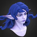 Game Movie Character 3D Model with Elf Ears Blue Long Hair and Purple Skin