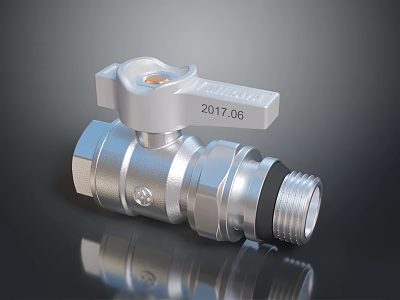Silver Metallic Valve With Handle And Label Date 2017 06 On Dark Background 3d model