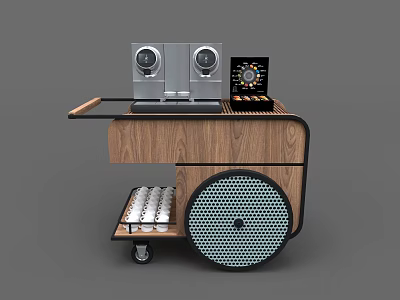 Functional Mobile Cart With Wooden Structure Appliances And Cup Storage 3d model