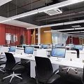 Modern Public Office Area With Open Layout Computers Desks And Office Chairs 3d model