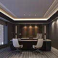 Modern Office Interior Design With Wooden Walls Bookshelves Sofa And Armchairs