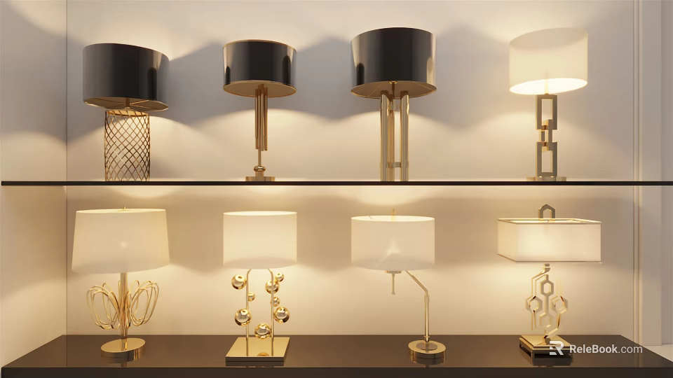 Stylish Modern Table Lamps With Various Designs And Metal Bases For Home Decor 3d model 