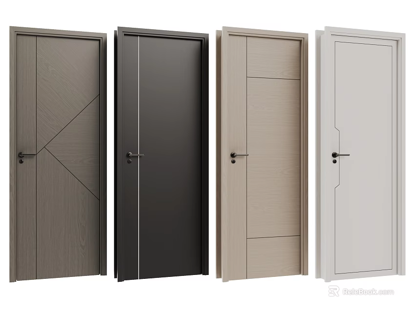 Modern Hinged Doors with Diverse Panel Designs and Multiple Color Options 3d model 