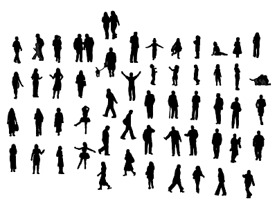 Group of People Silhouettes in Various Poses Including Standing Walking and Gesturing 3d model
