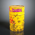 Old Yellow Rusty Barrel With Radioactive Symbol And L-bude Text
