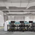 Modern Public Office Space Interior With Desks Computers Chairs And Open Layout 3d model
