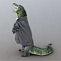 Crocodile Wearing Gray Suit And Tie Standing Upright With Open Mouth