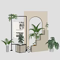 Modern Floral Display With Green Plants Archway Metal Stand And Decorative Setup