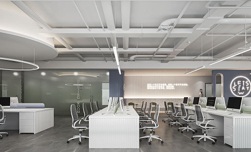 modern public office area open-plan office staff office area aisle office desk chair office card holder 3d model