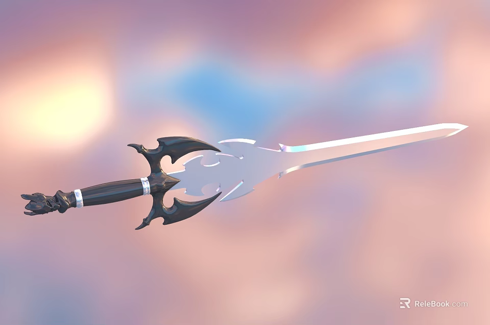 Artistic Sword Sculpture with Intricate Hilt Carving and Shiny Metallic Blade 3d model 