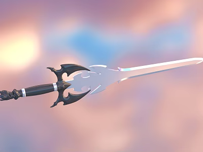 Artistic Sword Sculpture with Intricate Hilt Carving and Shiny Metallic Blade 3d model