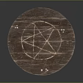 Round Wooden Table With Pentagram Symbol And Candles On Dark Background