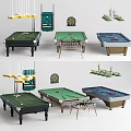 Sports Equipment Collection Featuring Various Billiard Tables And Dartboards For Game Rooms