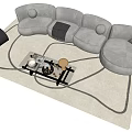 Modern Light Gray Curved Sofa Coffee Table Set With Black Armchair Decorative Items And Rug