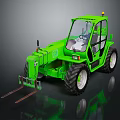 Green Industrial Forklift With Cab Large Tires And Front Forks For Material Handling