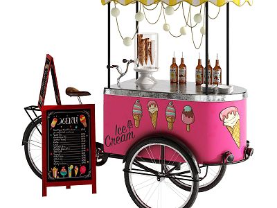 Ice cream selling cart cart selling car ice cream function car tricycle bicycle blackboard glass bottle 3d model